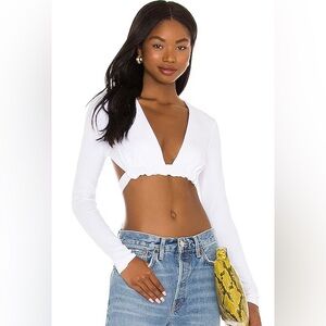 Superdown Maya Deep V-Neck Long Sleeve Crop Top in White - Size Small